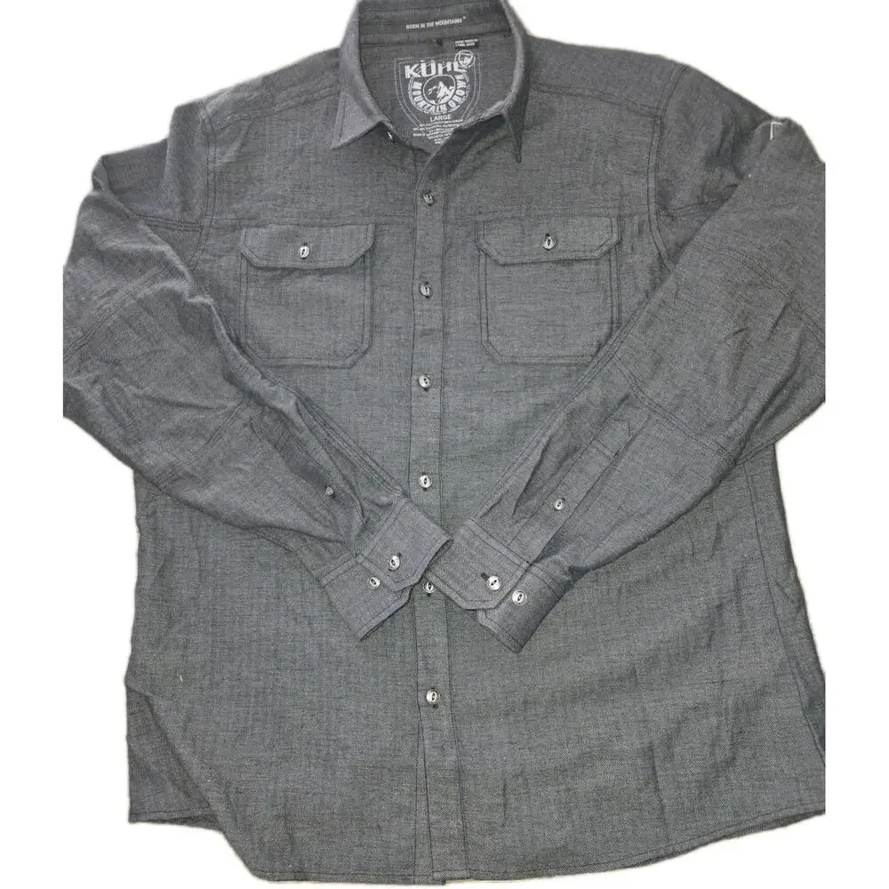 Kuhl Shiftr Shirt Mens Large Gray Linen Blend Outdoors Button Front Long Sleeve